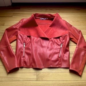 BAGATELLE NWOT FAUX LEATHER GORGEOUS RED-ISH COLOR JACKET W/ POCKETS, OPEN FRONT